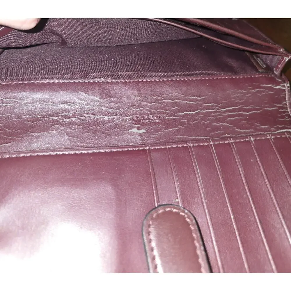 coach burgundy long wallet smooth leather Style F1677 51936
